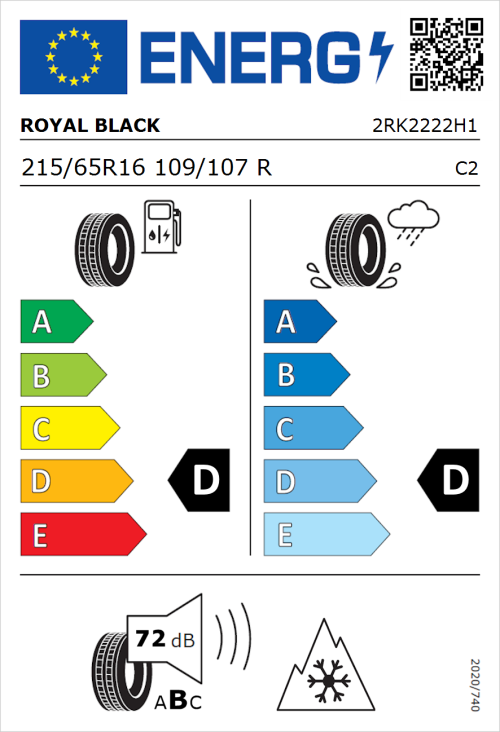 Tyre Label for Royal Black Winter 215/65R16 109/107R