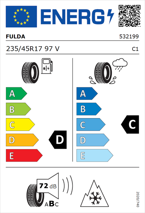 Tyre Label for Fulda Kristall Control HP2 235/45R17 97V