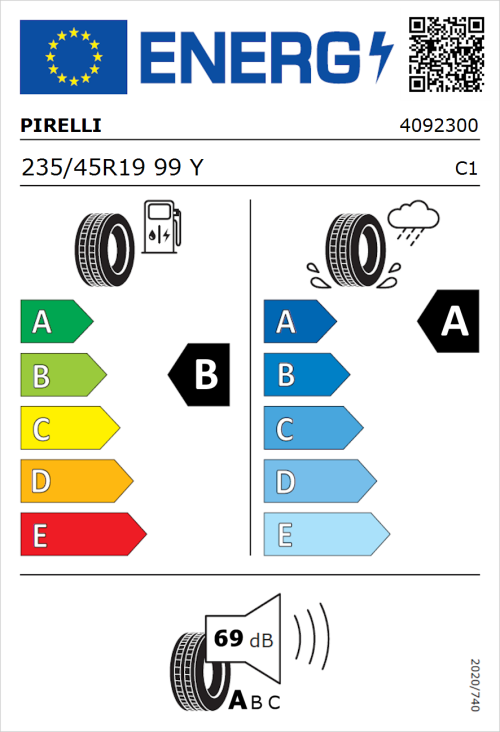 Tyre Label for Pirelli Scorpion 235/45R19 99Y