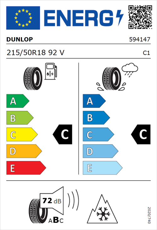 Tyre Label for Dunlop SP Winter Sport 5 215/50R18 92V