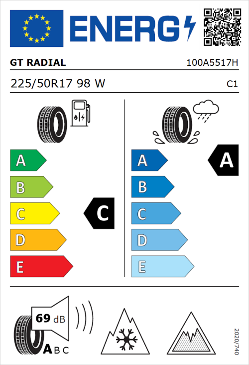 Tyre Label for GT Radial Climate Active 225/50R17 98W