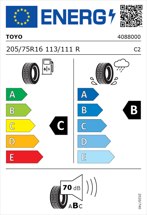 Tyre Label for Toyo NANOENERGY VAN 205/75R16 113/111R
