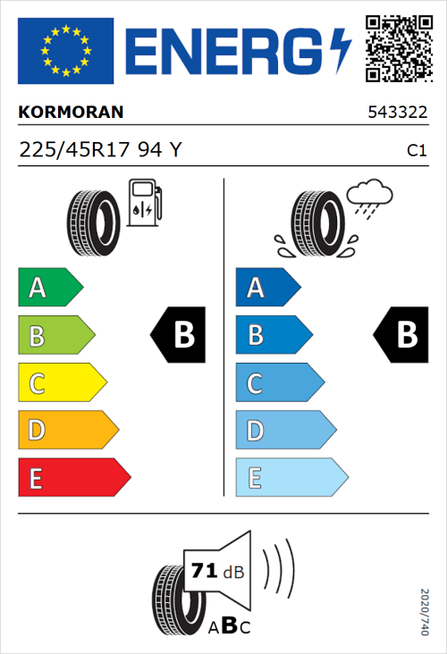 Tyre Label for Kormoran Summer 3 225/45R17 94Y