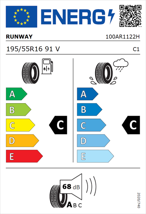 Tyre Label for Runway Enduro HP 195/55R16 91V