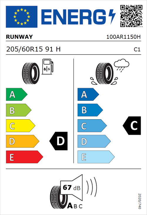 Tyre Label for Runway Enduro HP 205/60R15 91H