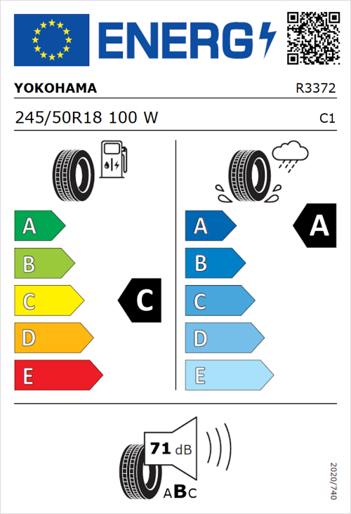 Tyre Label for Yokohama V105 245/50R18 100W